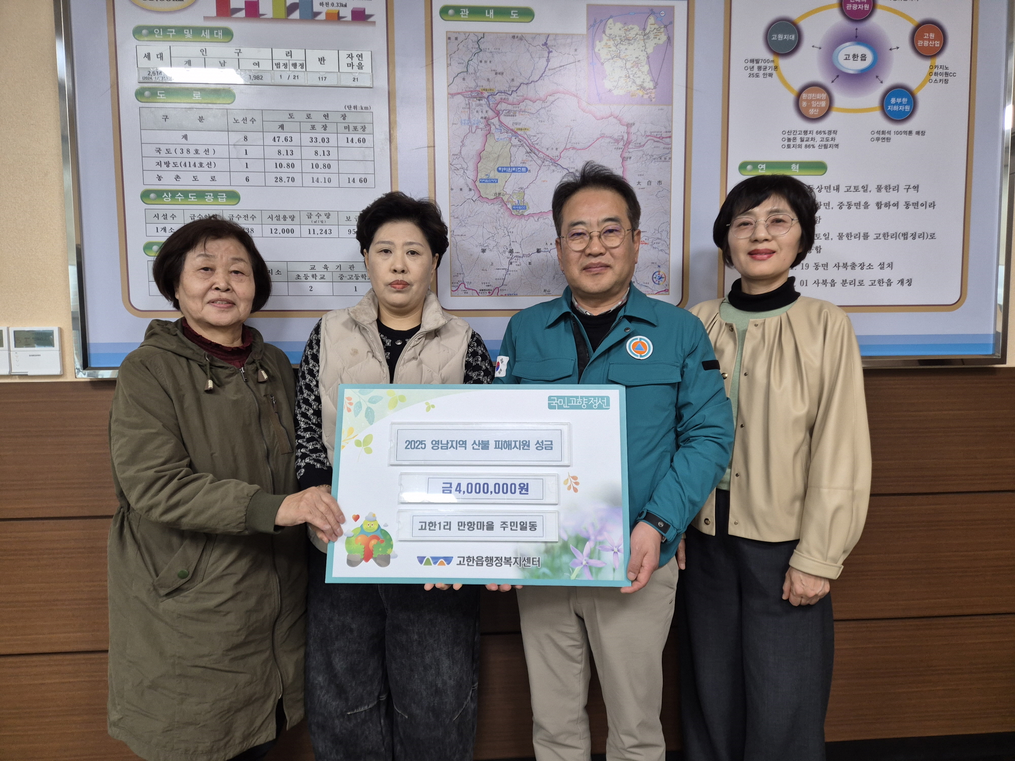 고한읍 만항마을, 영남지역 산불 피해 지원 성금 400만원 기탁